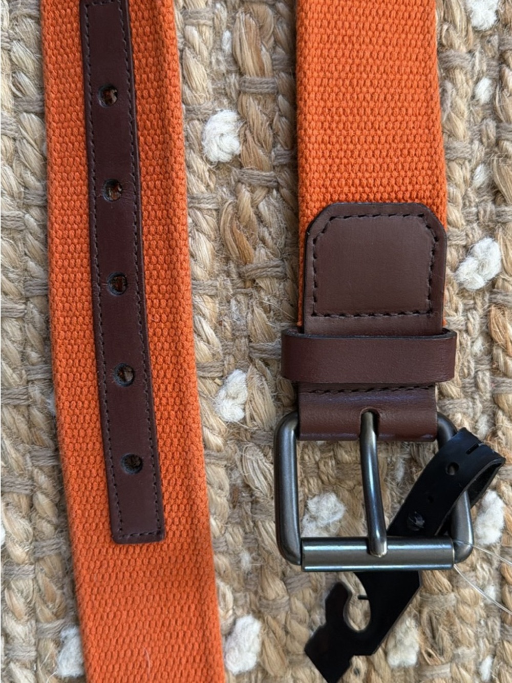 Men's Orange Canvas and Brown Leather Belt - Casual Everyday Style